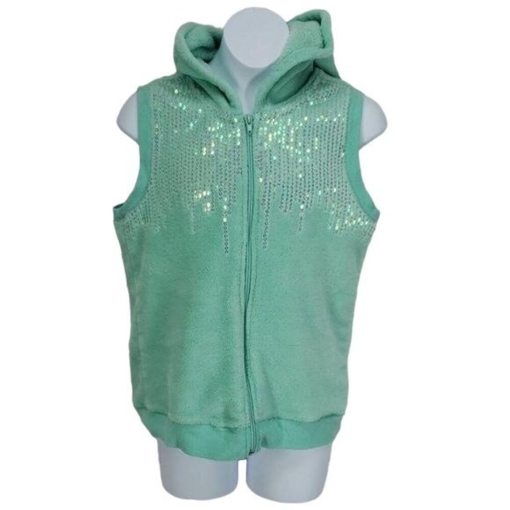 Belle Du Jour Girls Mint Green Sleeveless Hoodie Vest Sequins Large Sz L